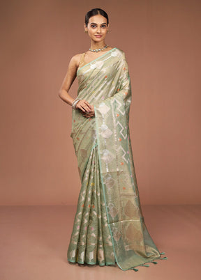 Green Tissue Silk Saree With Blouse Piece