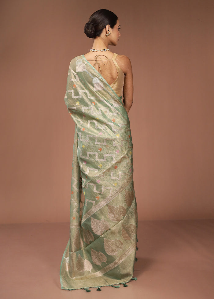 Green Tissue Silk Saree With Blouse Piece