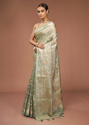 Green Tissue Silk Saree With Blouse Piece