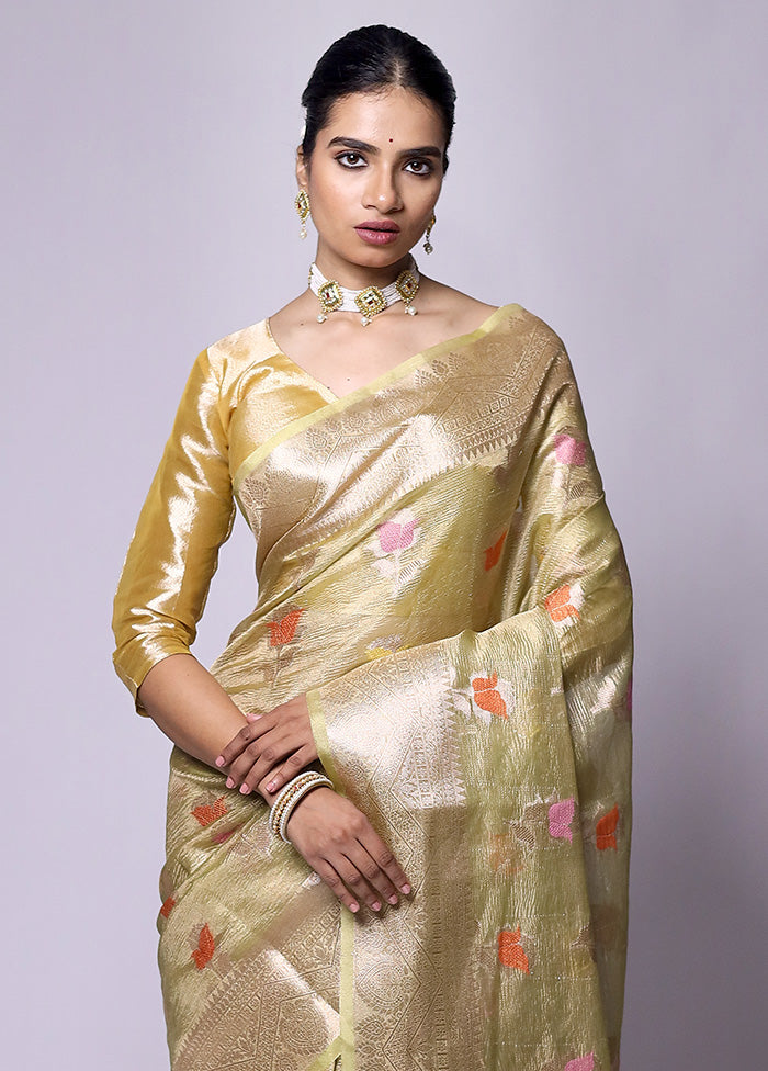 Green Crushed Tissue Silk Saree With Blouse Piece