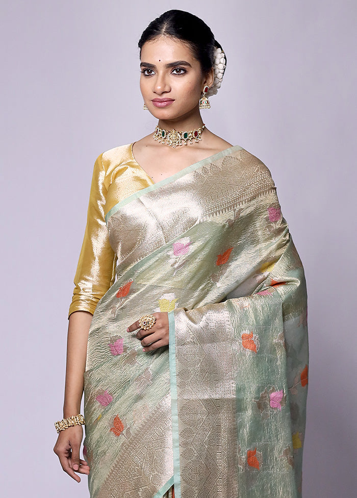 Green Crushed Tissue Silk Saree With Blouse Piece