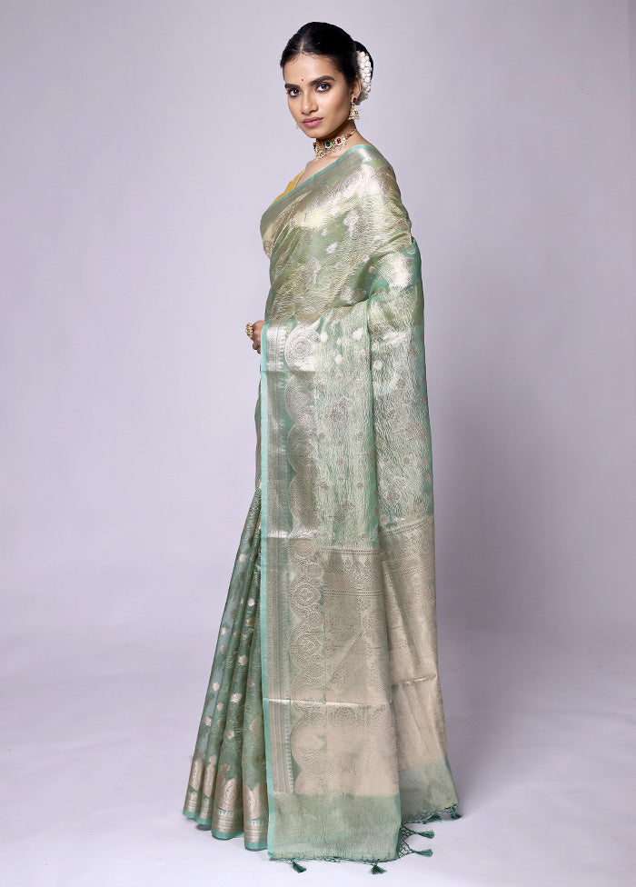 Green Crushed Tissue Silk Saree With Blouse Piece