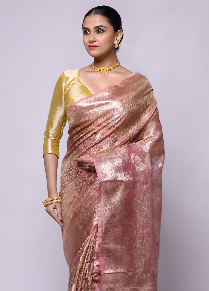 Pink Crushed Tissue Silk Saree With Blouse Piece