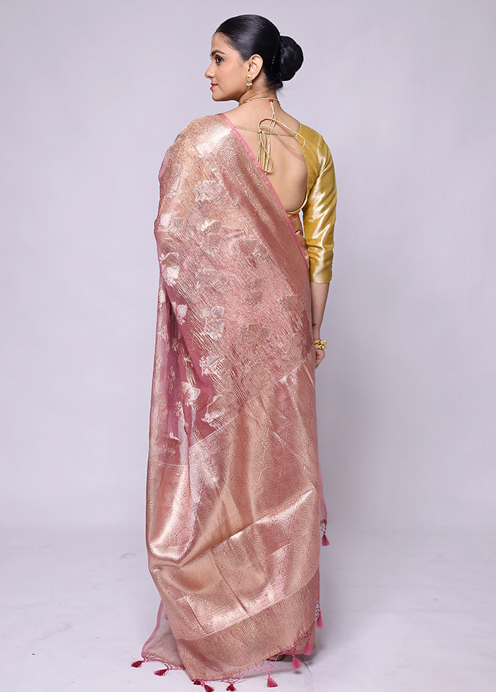 Pink Crushed Tissue Silk Saree With Blouse Piece