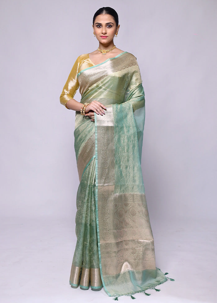 Green Crushed Tissue Silk Saree With Blouse Piece