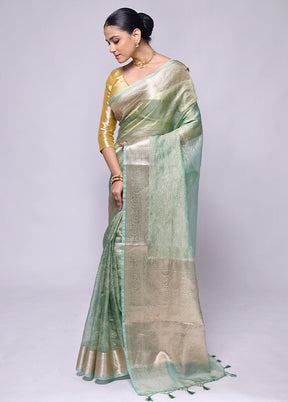 Green Crushed Tissue Silk Saree With Blouse Piece