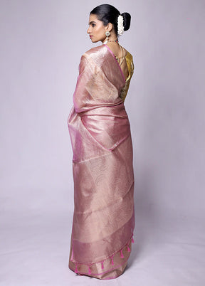 Pink Crushed Tissue Silk Saree With Blouse Piece