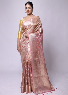 Pink Crushed Tissue Silk Saree With Blouse Piece