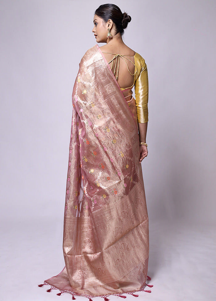 Pink Crushed Tissue Silk Saree With Blouse Piece