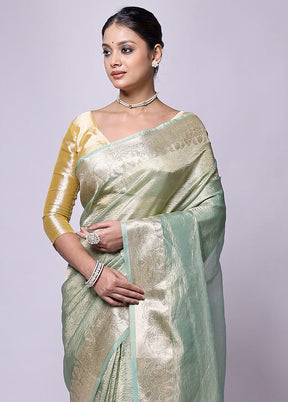 Green Crushed Tissue Silk Saree With Blouse Piece