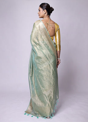 Green Crushed Tissue Silk Saree With Blouse Piece