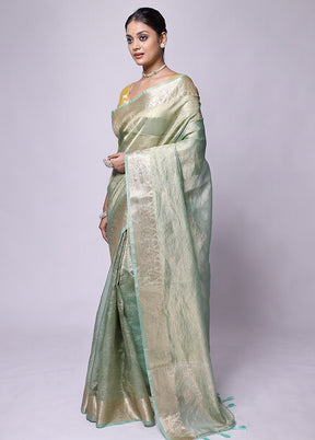 Green Crushed Tissue Silk Saree With Blouse Piece