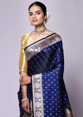 Blue Banarasi Silk Saree With Blouse Piece