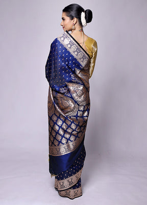 Blue Banarasi Silk Saree With Blouse Piece