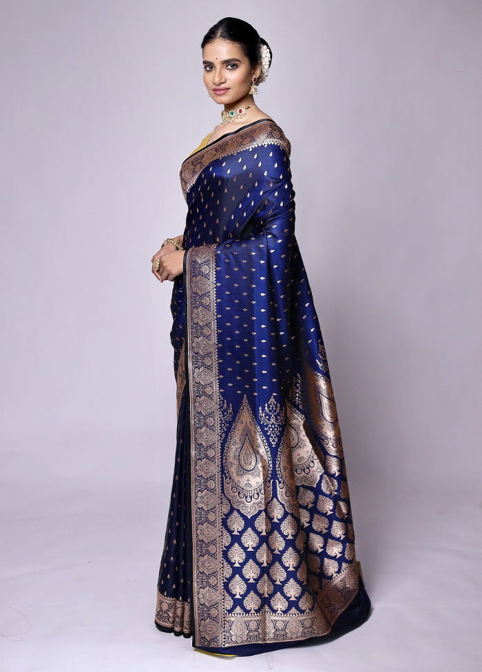 Blue Banarasi Silk Saree With Blouse Piece