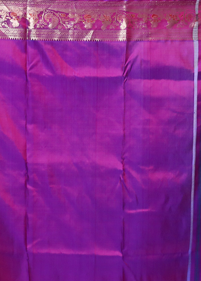 Purple Handloom Baluchari Pure Silk Saree With Blouse Piece