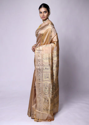 Cream Handloom Baluchari Pure Silk Saree With Blouse Piece