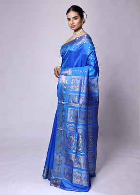 Blue Handloom Baluchari Pure Silk Saree With Blouse Piece