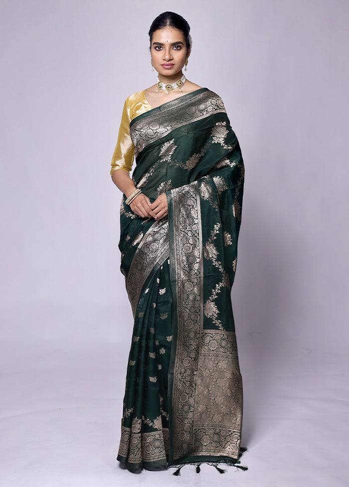 Green Dupion Silk Saree With Blouse Piece