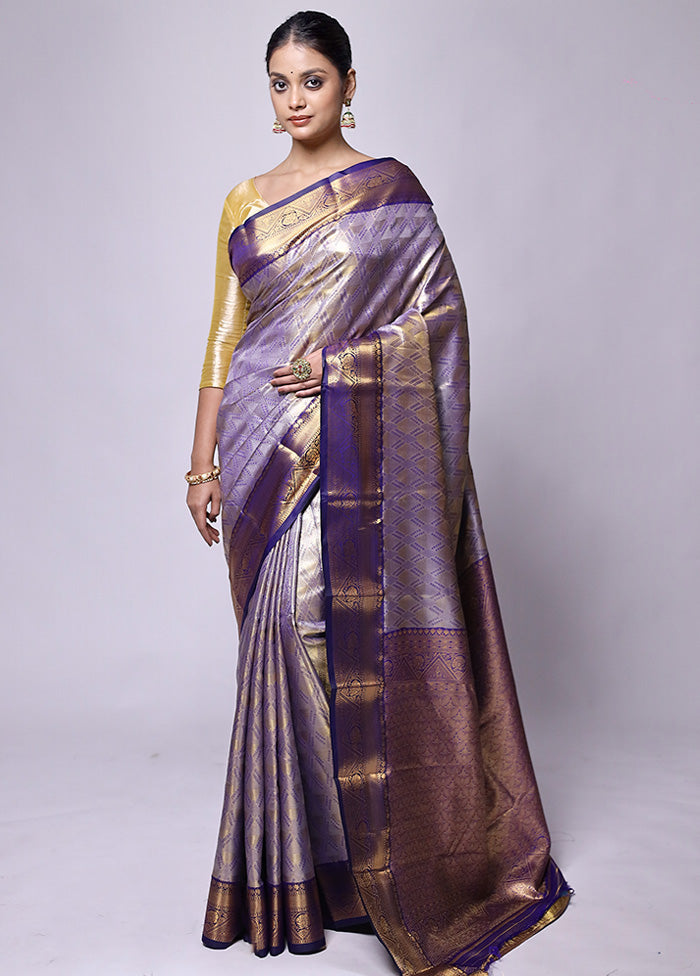 Purple Dupion Silk Saree With Blouse Piece