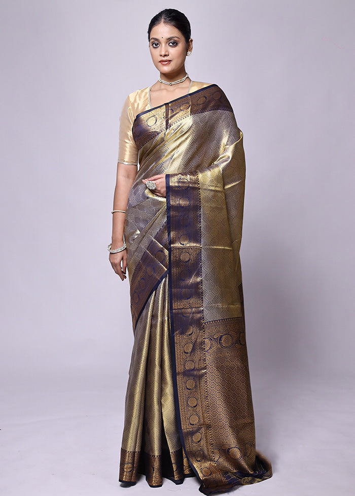 Golden Dupion Silk Saree With Blouse Piece