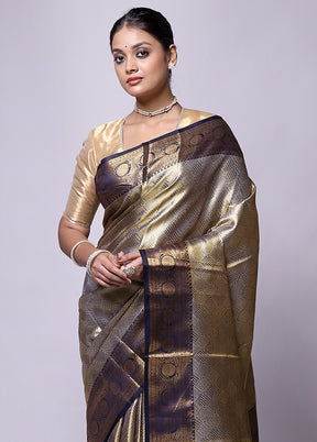 Golden Dupion Silk Saree With Blouse Piece