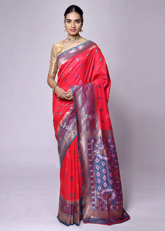 Red Dupion Silk Saree With Blouse Piece