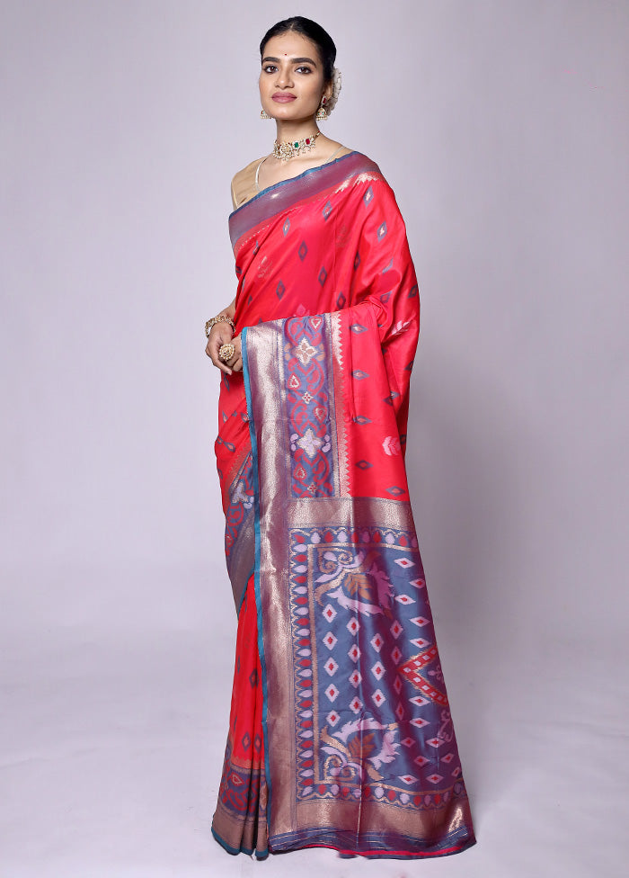 Red Dupion Silk Saree With Blouse Piece