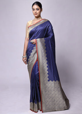 Blue Dupion Silk Saree With Blouse Piece