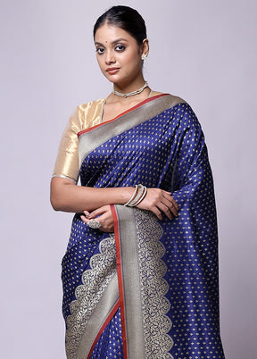 Blue Dupion Silk Saree With Blouse Piece