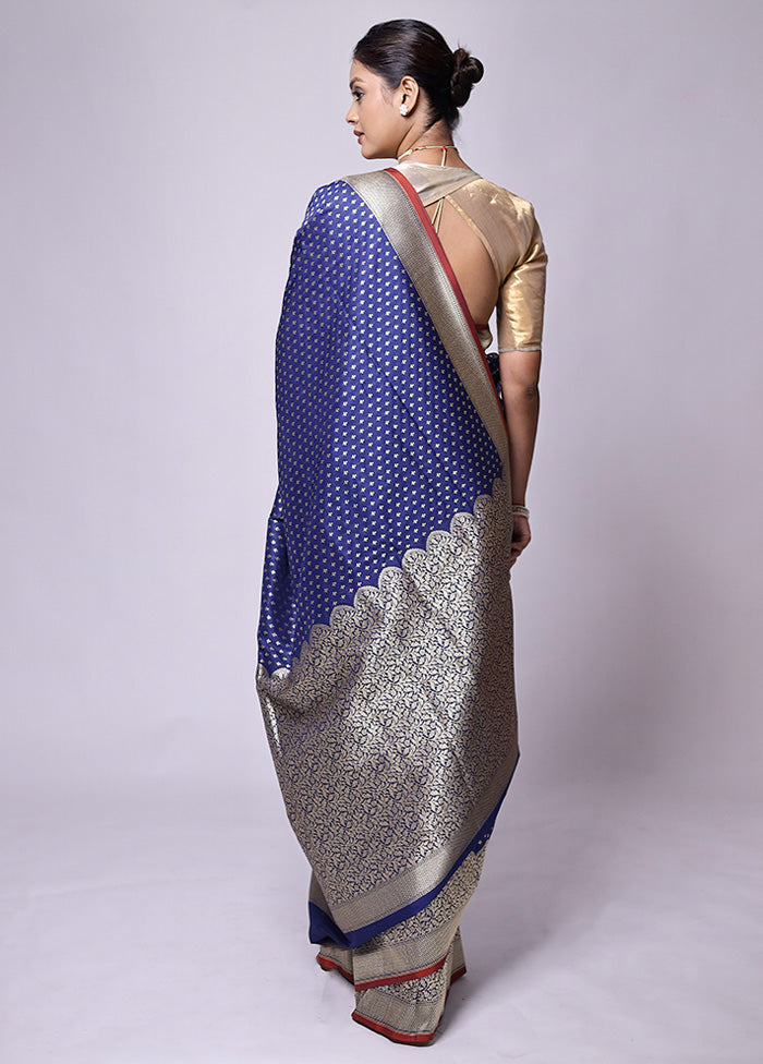 Blue Dupion Silk Saree With Blouse Piece