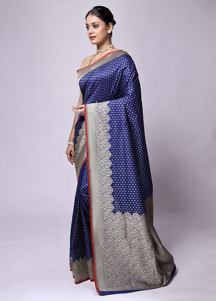 Blue Dupion Silk Saree With Blouse Piece