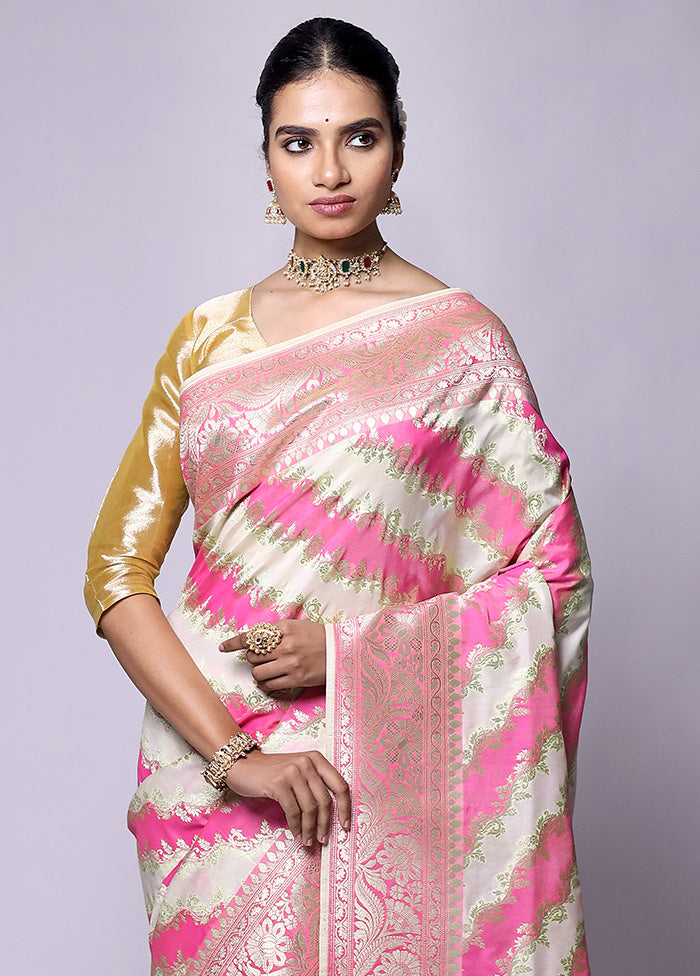 Pink Uppada Silk Saree With Blouse Piece