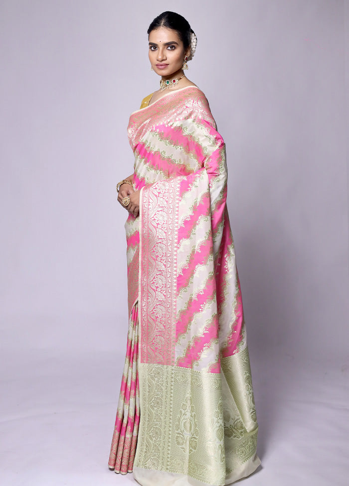 Pink Uppada Silk Saree With Blouse Piece