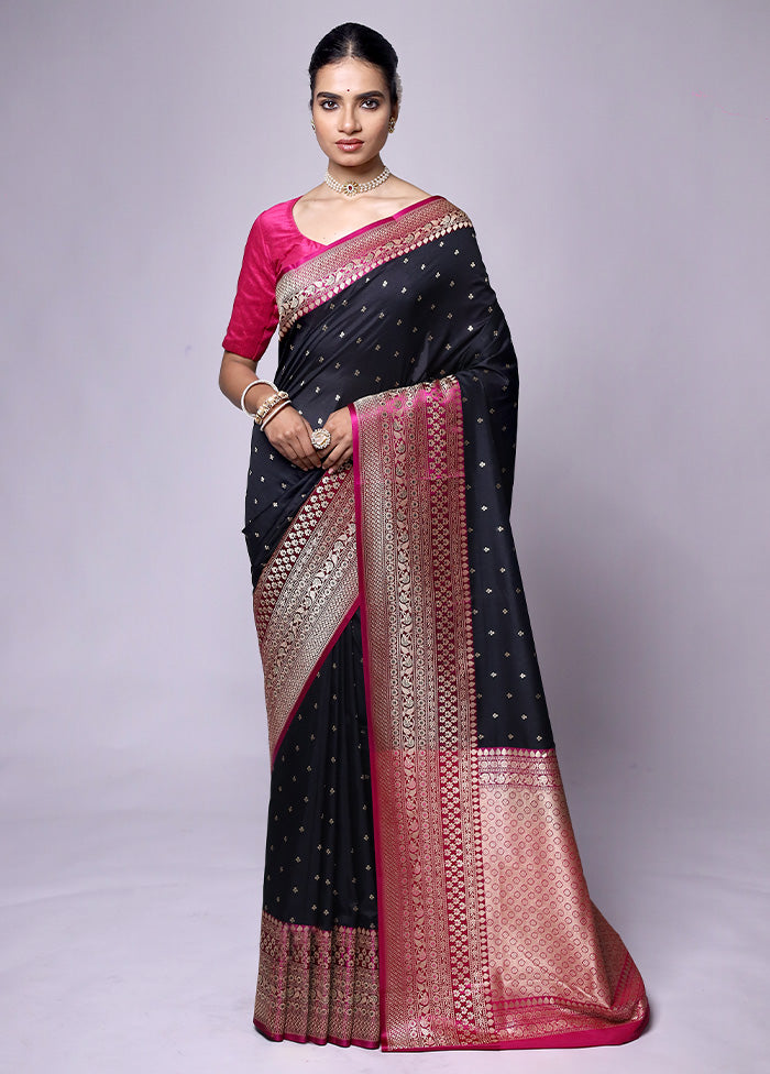 Black Dupion Silk Saree With Blouse Piece