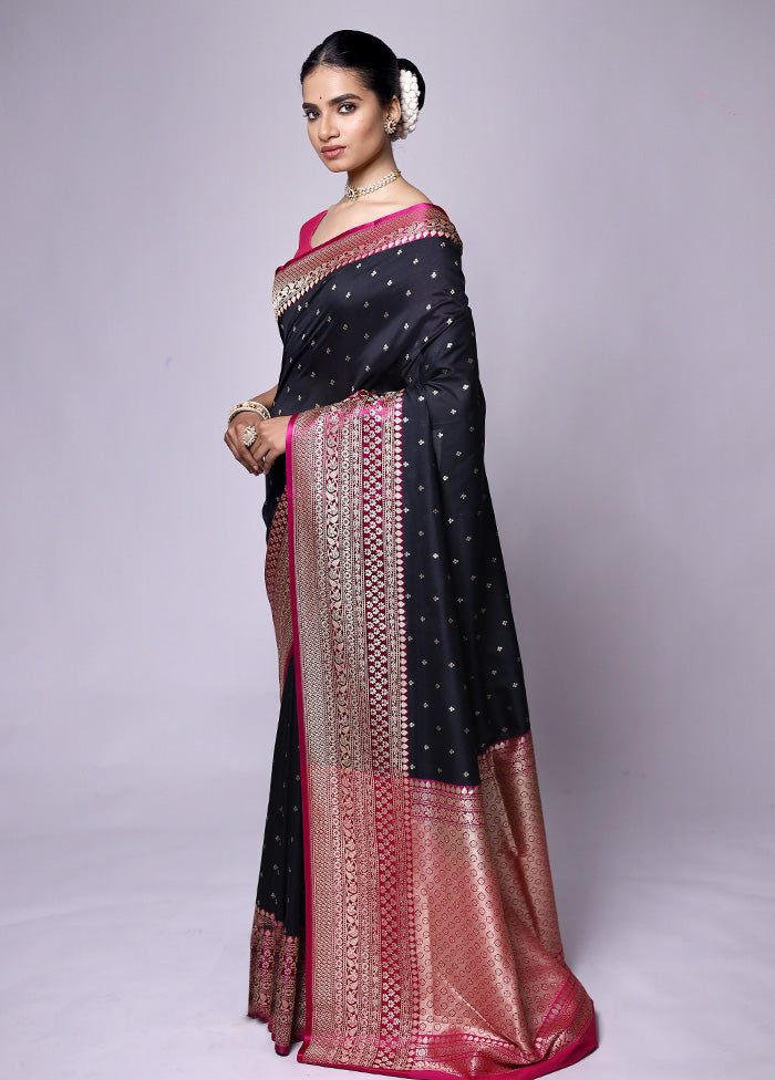 Black Dupion Silk Saree With Blouse Piece