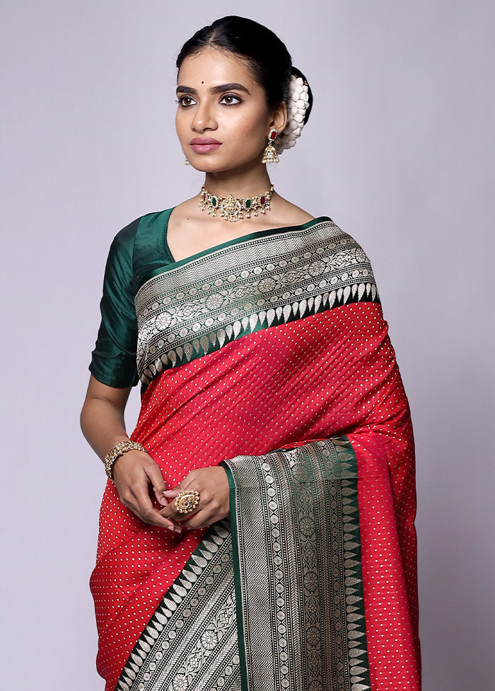 Red Dupion Silk Saree With Blouse Piece