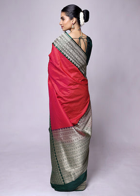 Red Dupion Silk Saree With Blouse Piece