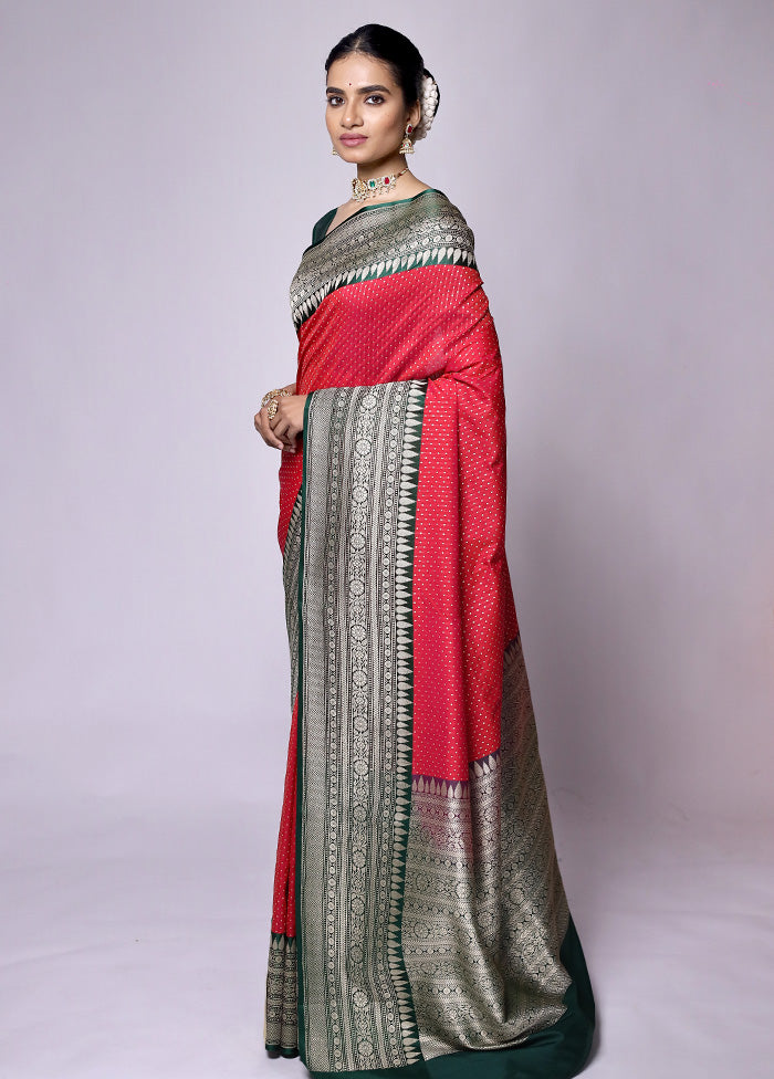 Red Dupion Silk Saree With Blouse Piece