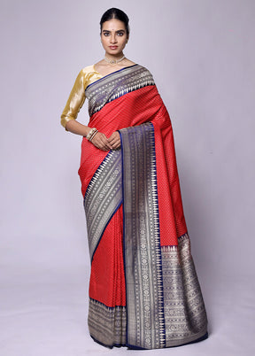 Red Dupion Silk Saree With Blouse Piece