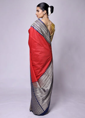 Red Dupion Silk Saree With Blouse Piece