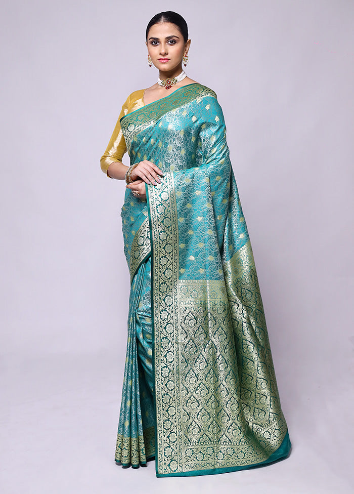 Blue Tanchoi Silk Saree With Blouse Piece