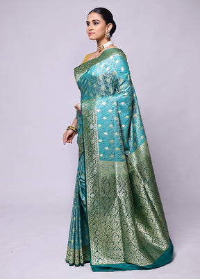 Blue Tanchoi Silk Saree With Blouse Piece