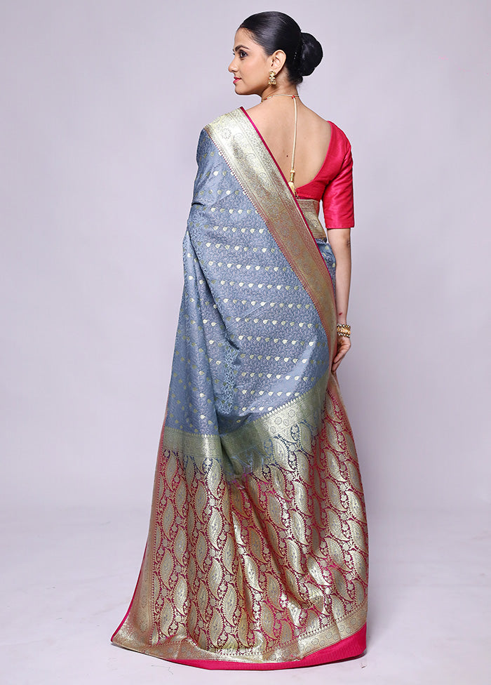 Grey Tanchoi Silk Saree With Blouse Piece