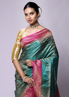 Green Jamewar Silk Saree With Blouse Piece