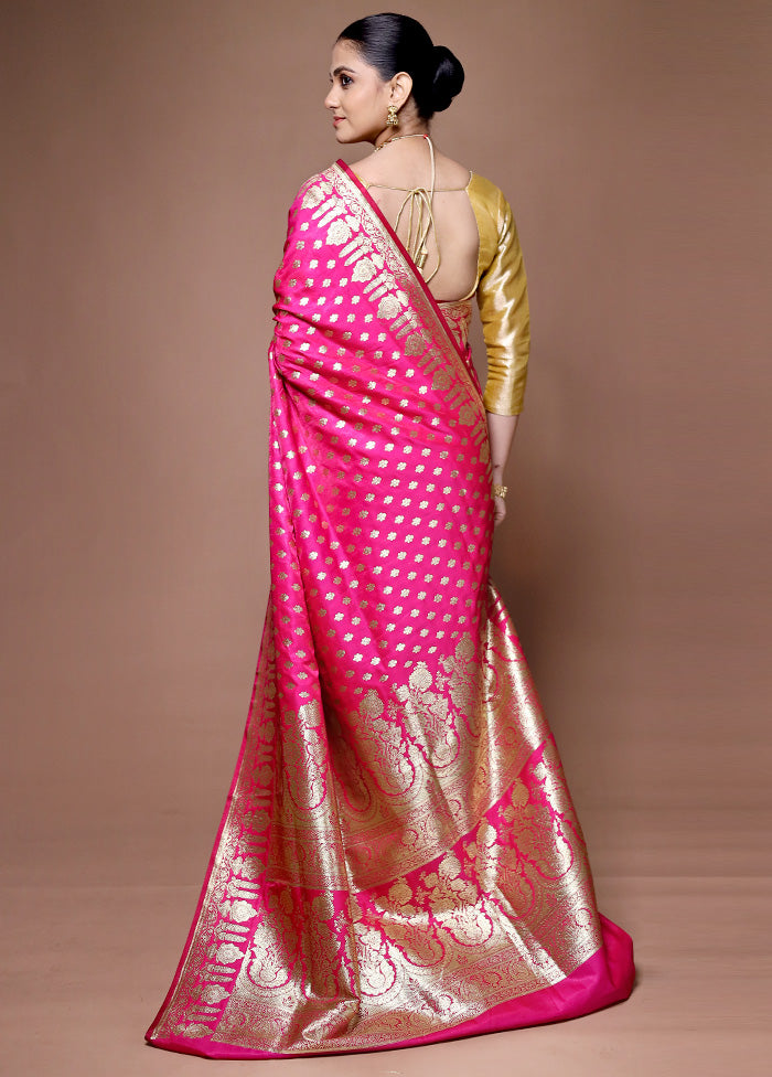 Pink Banarasi Silk Saree With Blouse Piece