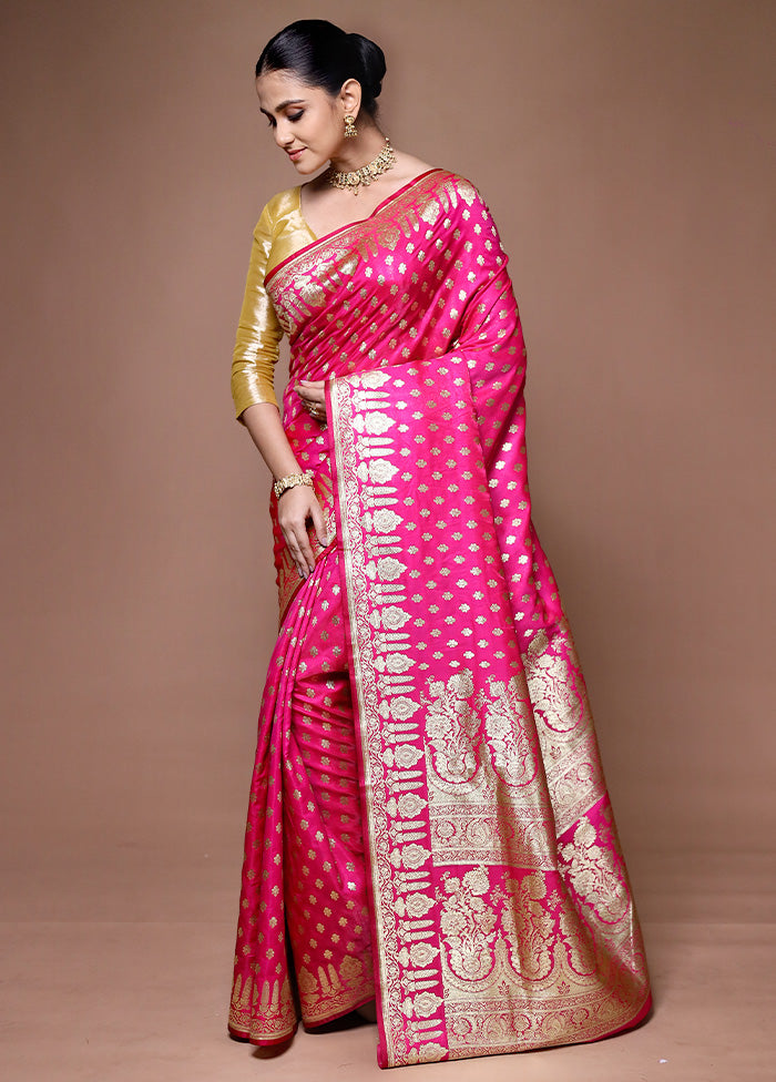 Pink Banarasi Silk Saree With Blouse Piece