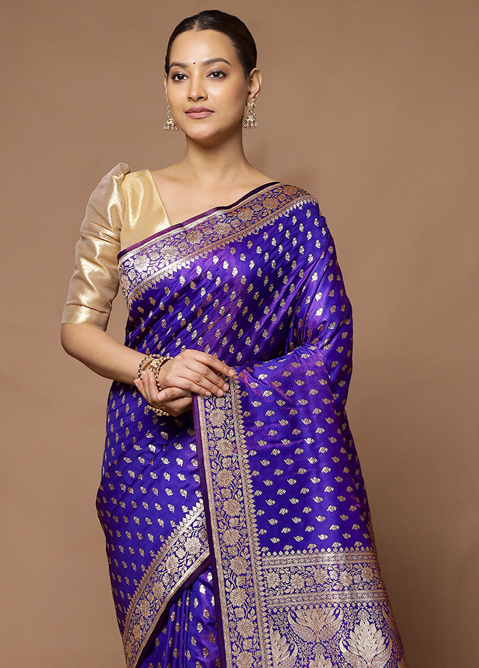 Purple Banarasi Silk Saree With Blouse Piece