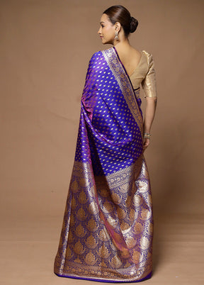 Purple Banarasi Silk Saree With Blouse Piece