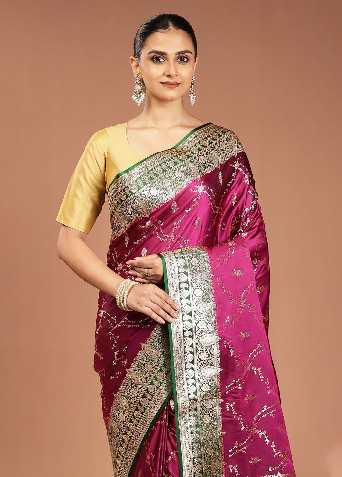 Purple Banarasi Silk Saree With Blouse Piece